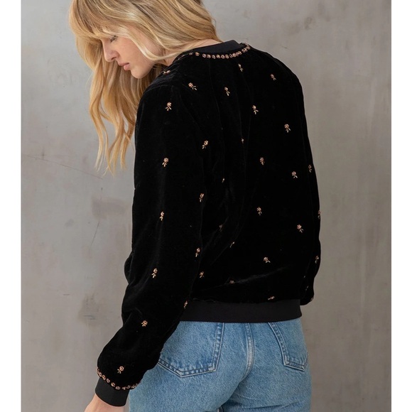 Lovestitch Cait Black Velvet Beaded Bomber Jacket size Medium - Picture 2 of 8